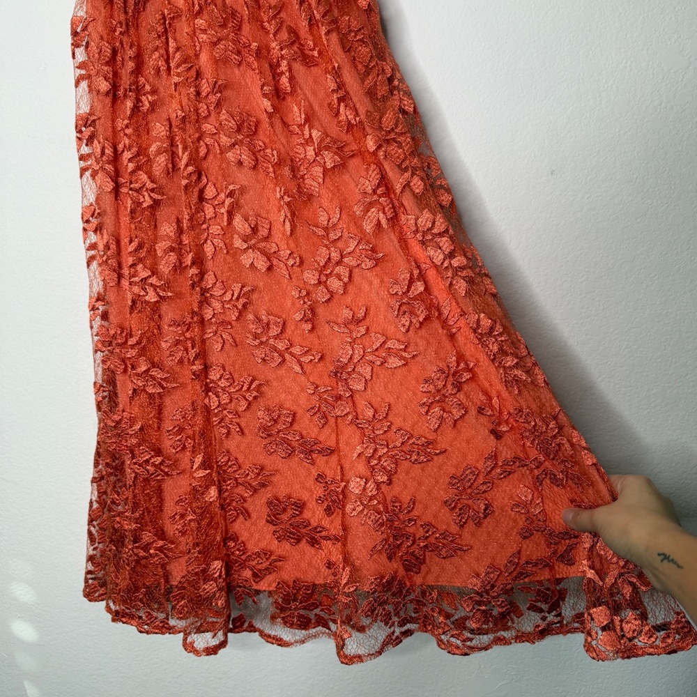 Alice + Olivia Tyler Orange Floral Lace Bustier Sweetheart Midi Dress Size 4 - Picture 3 of 6